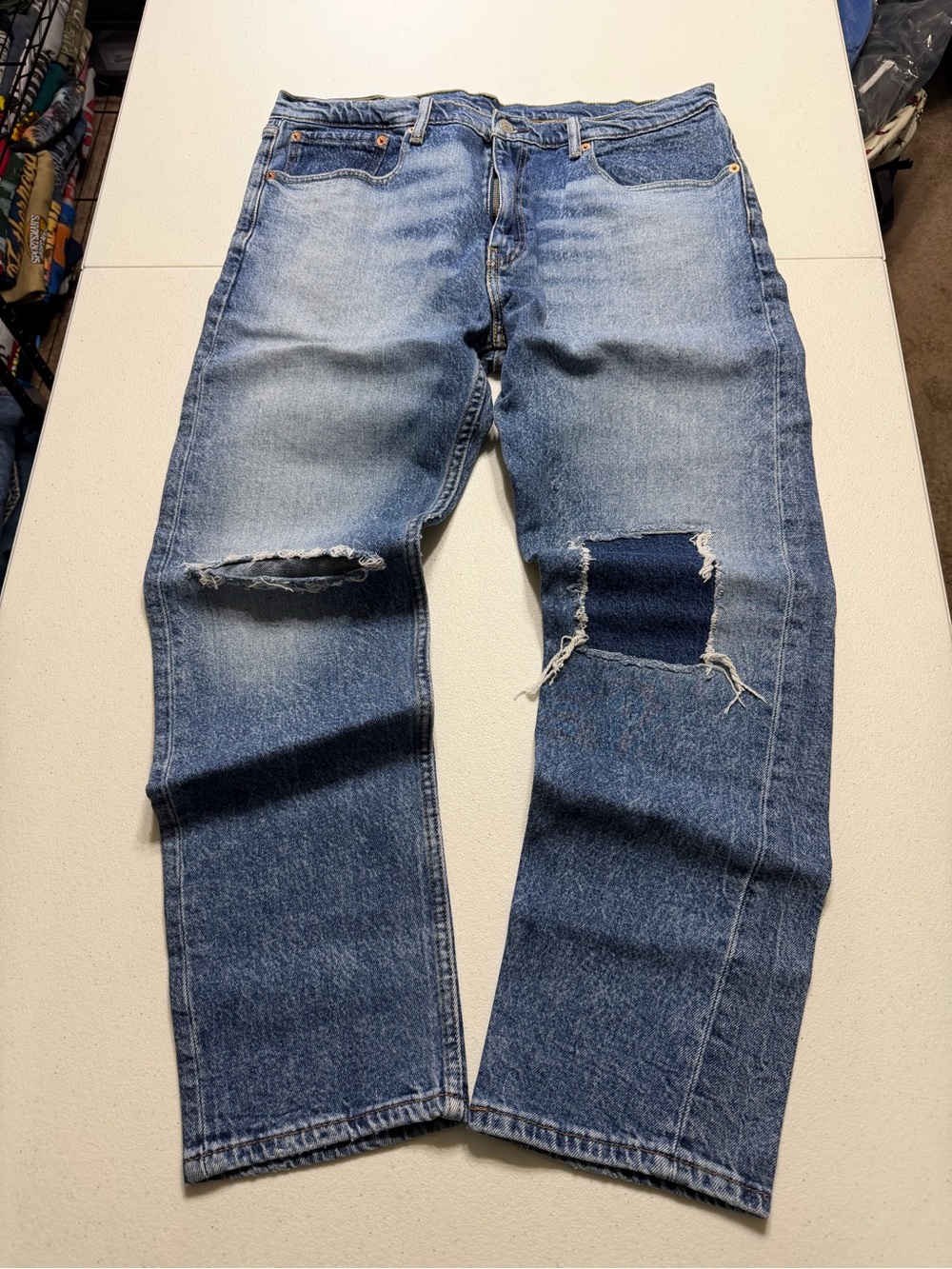 511 Levi’s Jeans Men 36x32 Acid Wash Distressed Straight Leg Patchwork Whiskered